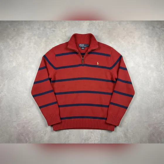 Polo Ralph Lauren Pull Rouge Rayé Col Zippé