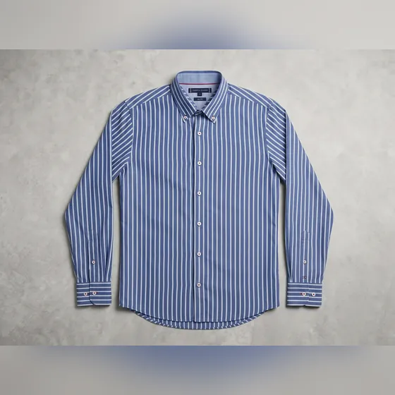 Chemise Rayée Bleu Marine en Coton, Style Élégant et Confortable