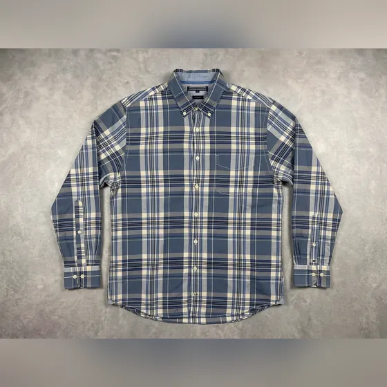 Veste à carreaux Tommy Hilfiger bleu beige, coupe classique, taille M